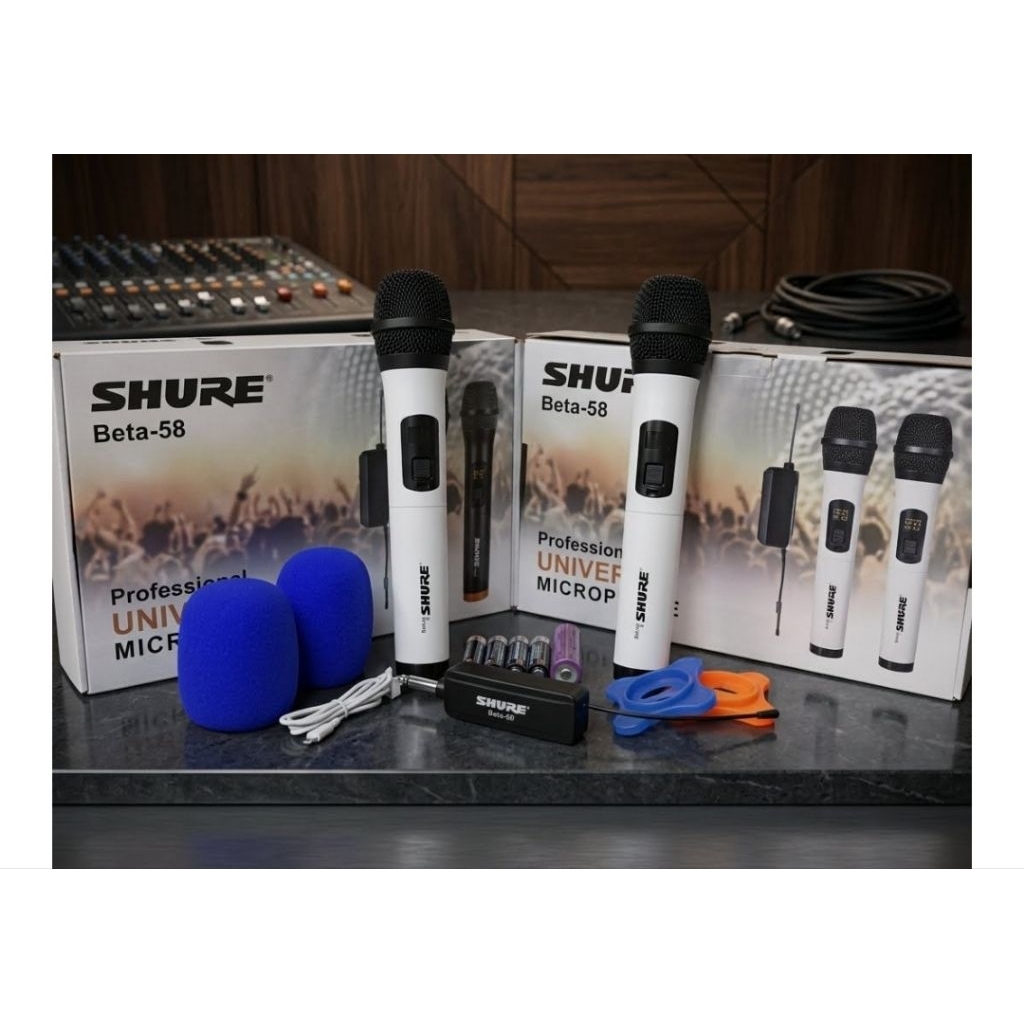 Mic Wireless Shure Beta-58 Portable Universal - Mikrofon Nirkabel Dual Handheld Mini Receiver