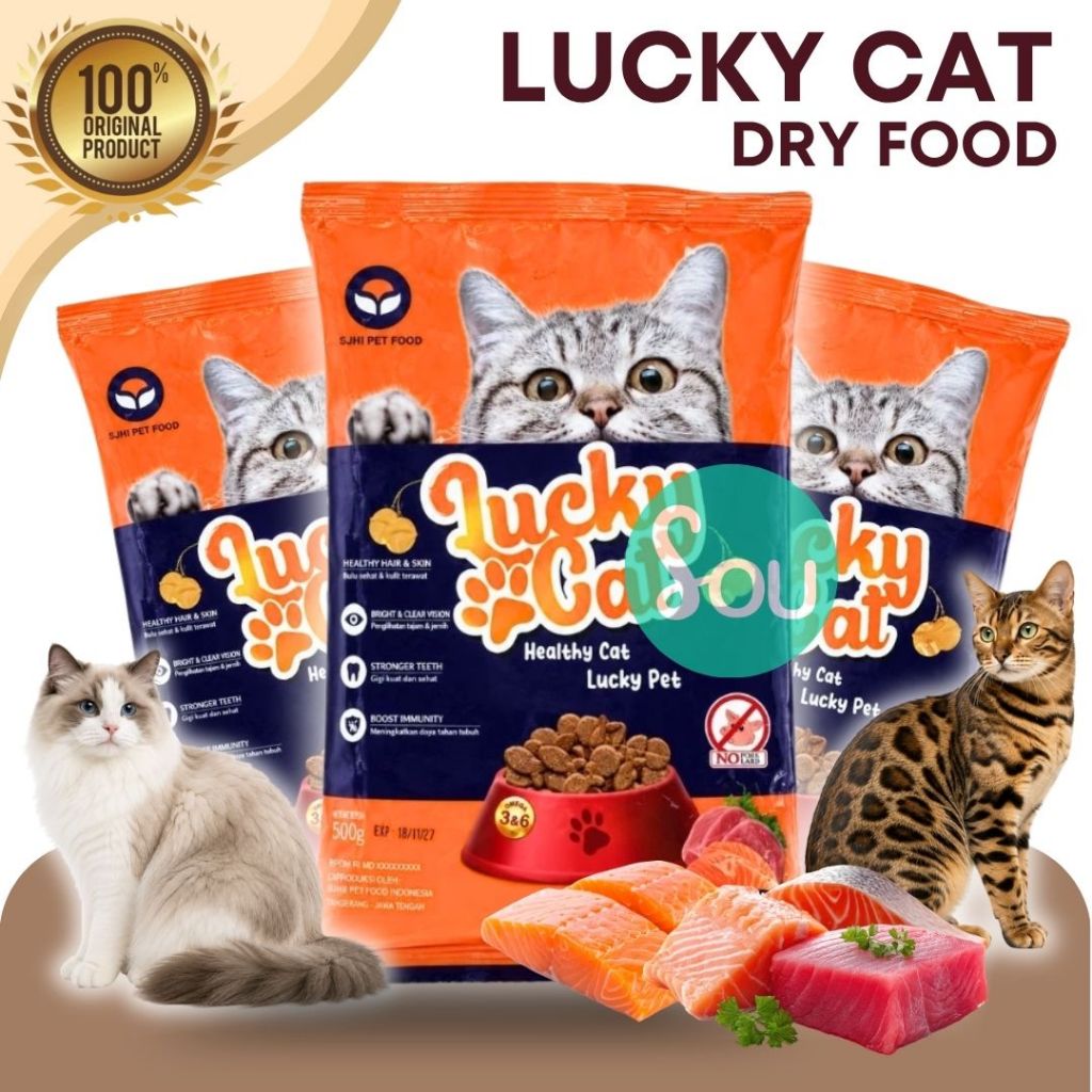 Lucky Cat Tuna Salmon 500gr Freshpack Makanan Kucing Kering terbuat dari bahan baku premium