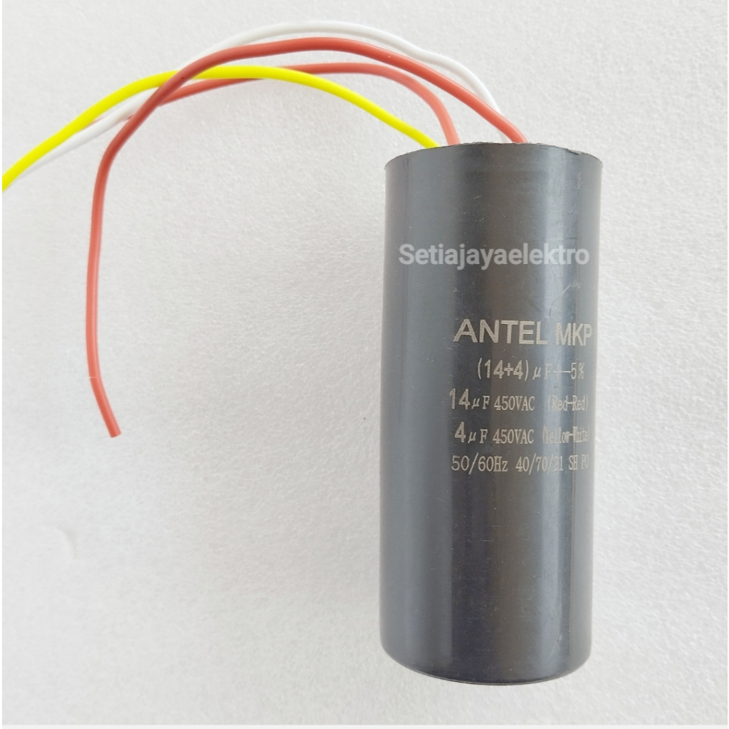 14+4uF kapasitor mesin cuci 2 tabung ANTEL MKP 14 + 4uF 450V AC - Capasitor dual run 14uF + 4uF +-5%
