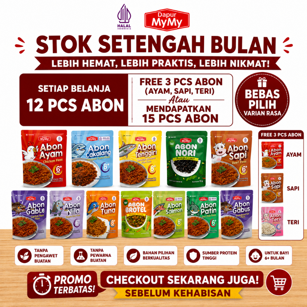 PROMO STOK SETENGAH BULAN Beli 12 PCS Abon MyMy GRATIS 3 PCS Abon Ayam Sapi Teri | Bebas Mix Varian