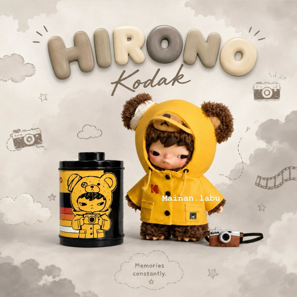 [READY] Hirono x KODAK Plush Doll Pendant Sealed Original Popmart Tin can nono Boneka