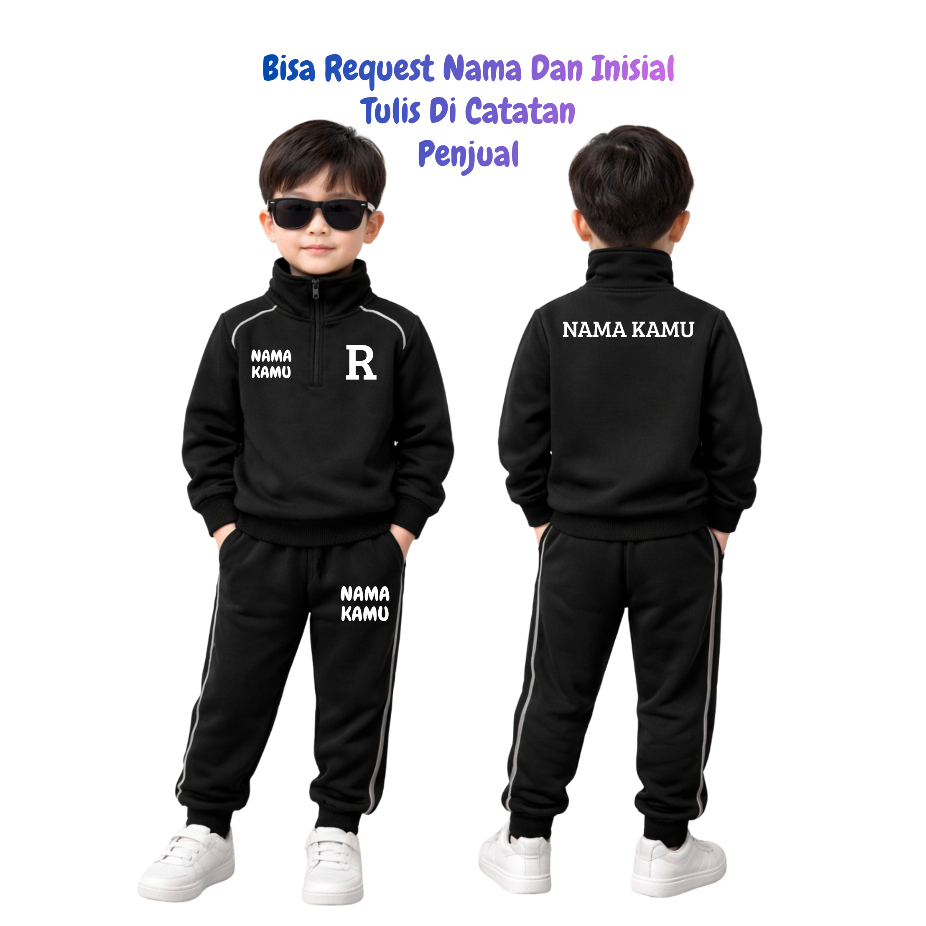 Double-N Custom Nama Setelan strips menyala sweater zipper setengah badan anak Laki-Laki dan Perempu