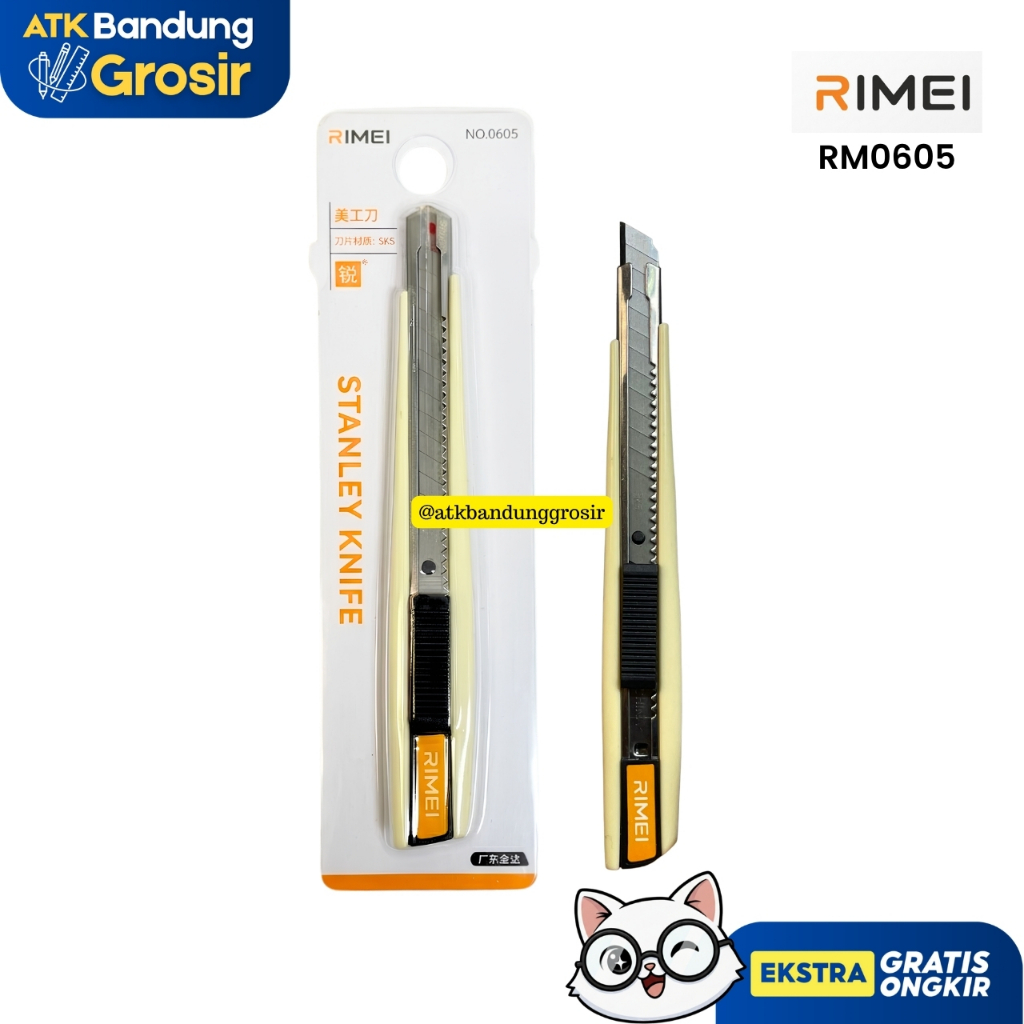 Cutter Pisau Serbaguna Stanley Knife Impor Rimei #RM-0605 Cutter Kantor Sekolah Bahan Baja SK5 Tajam