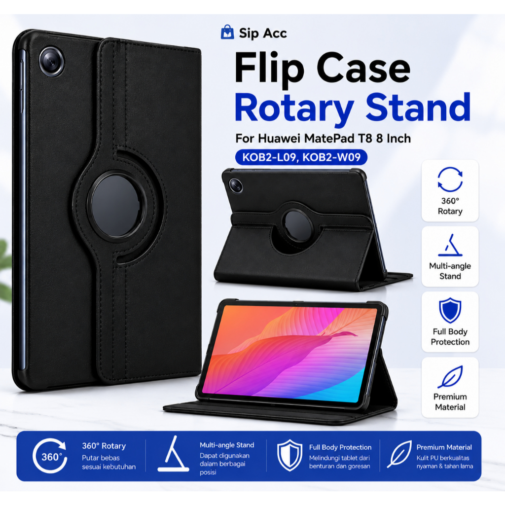 Huawei Matepad T8 - 8 inch | Case Huawei Matepad T8 | Flip Case Book Cover Rotary Leather Casing Sta