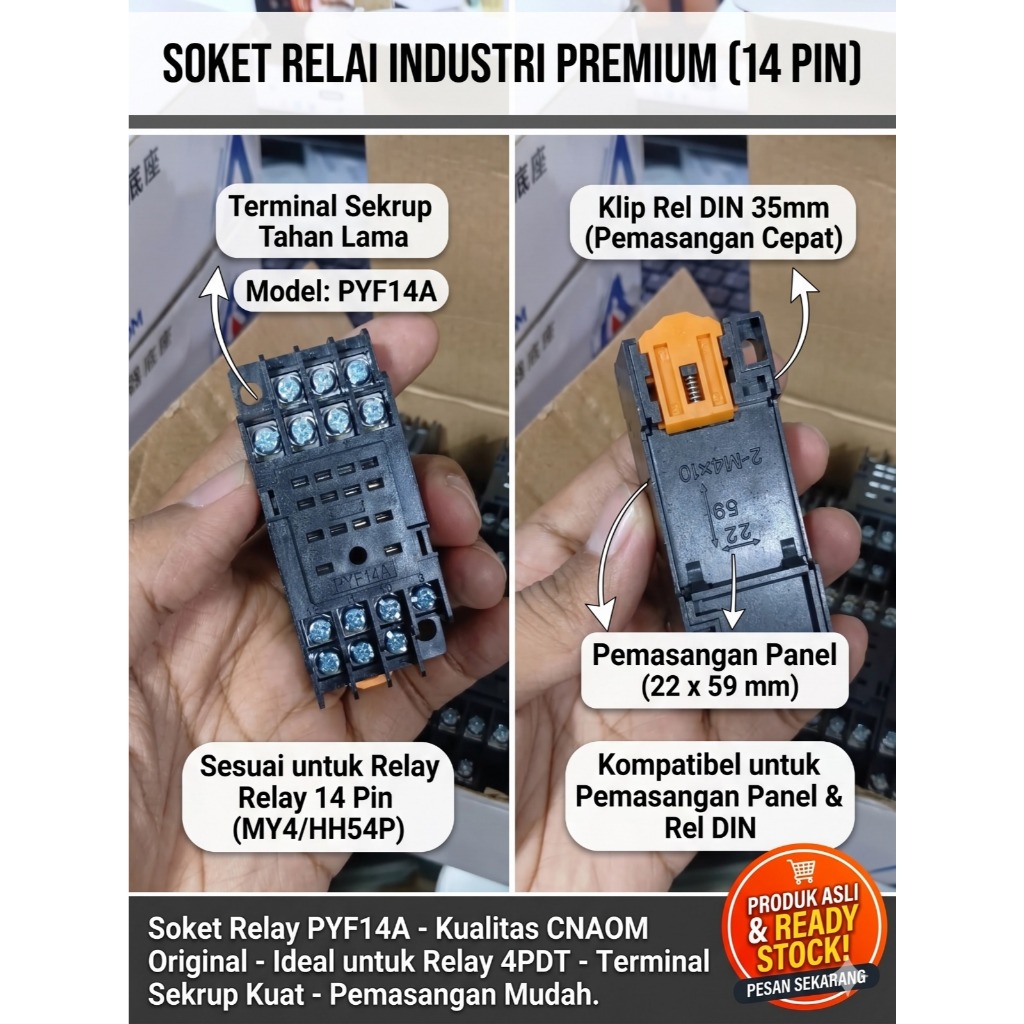 Soket Dudukan Relay PYF14A 14 Pin Base Socket Relay 4PDT untuk MY4 HH54P