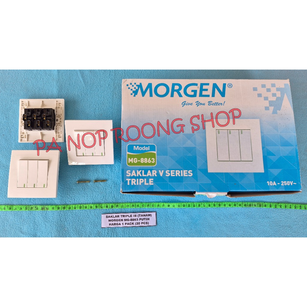 SAKLAR TRIPLE IB (TANAM) MORGEN MG-8863 SNI PUTIH HARGA 1 PACK (20 PCS)
