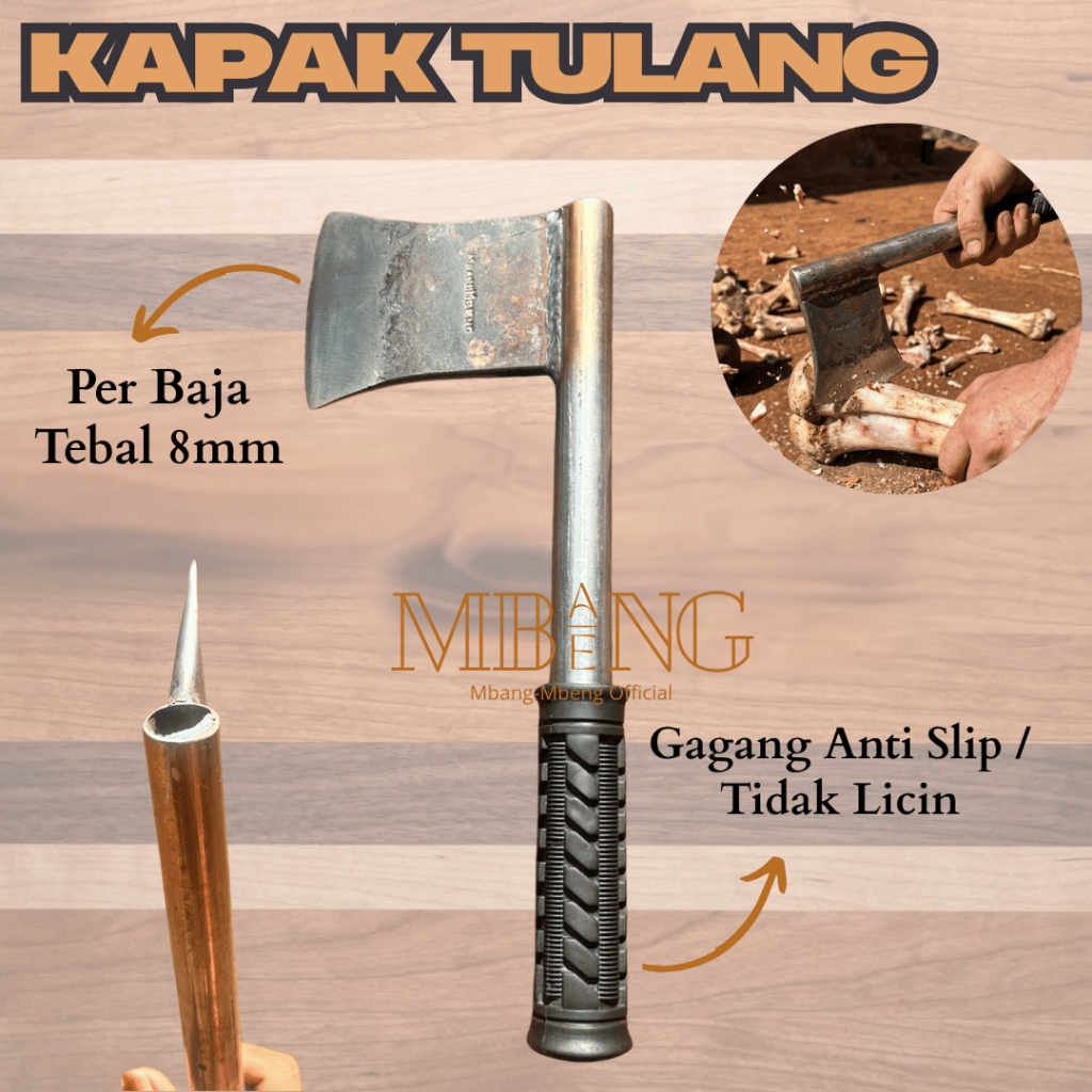 Mbang-Mbeng Kapak Pencacah Tulang Baja Per 8mm Panjang 30cm Kapak Daging Sapi Kambing