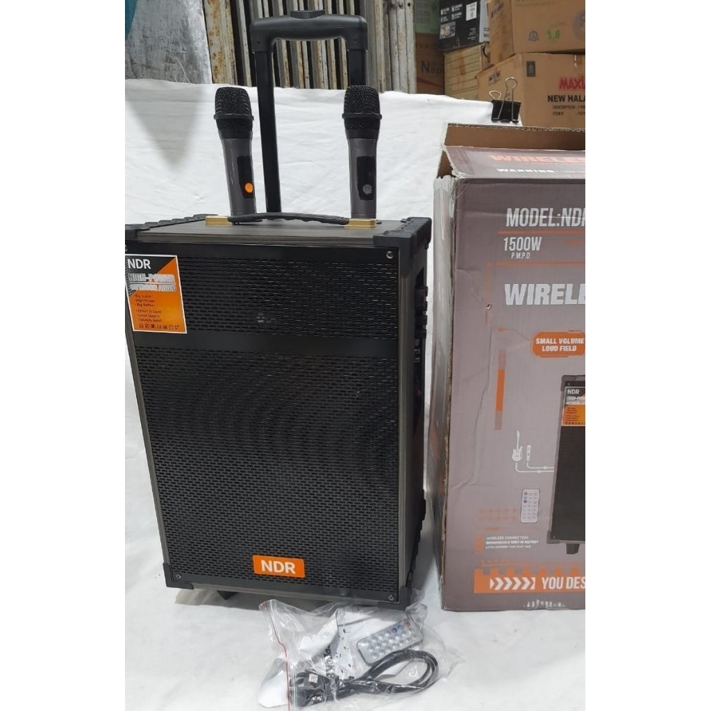 speaker bluetooth ndr c12ukuran 12 inchi 2 mic wireless 1500w pmpomerk NDR  Barang baru
