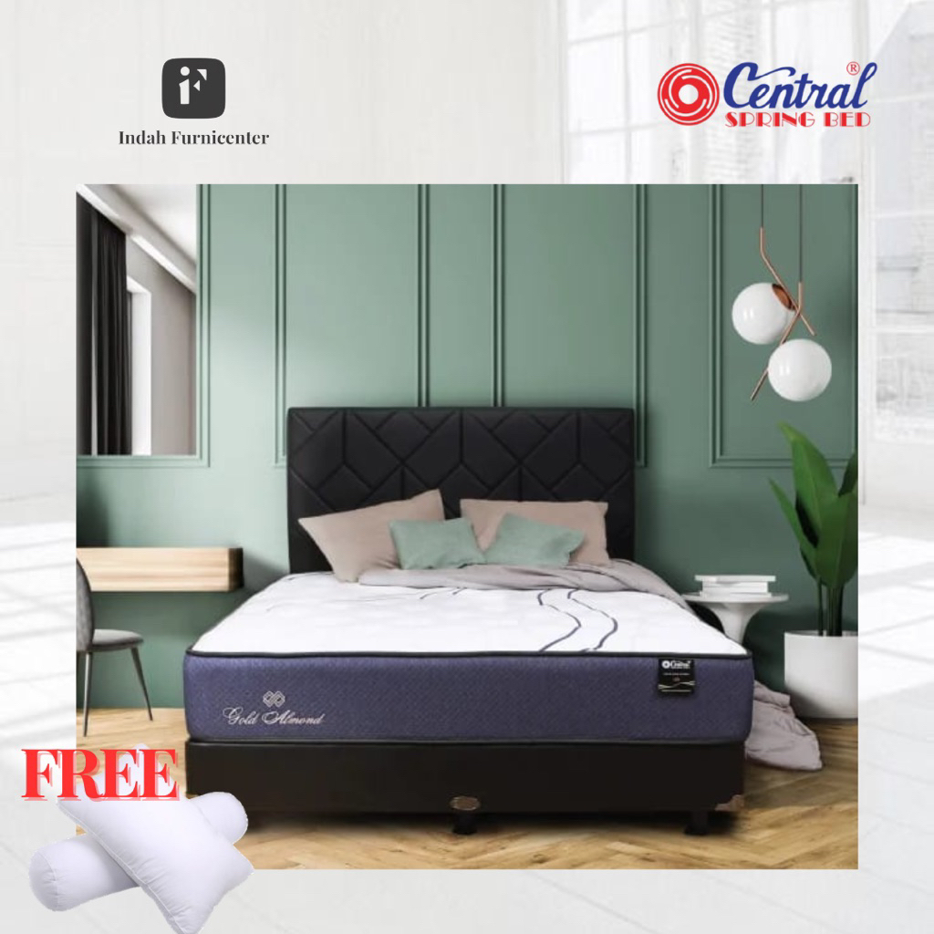 Kasur springbed Central Gold Almond with super fluffy foam plus cloudfiber inside Feel Medium GOLD S