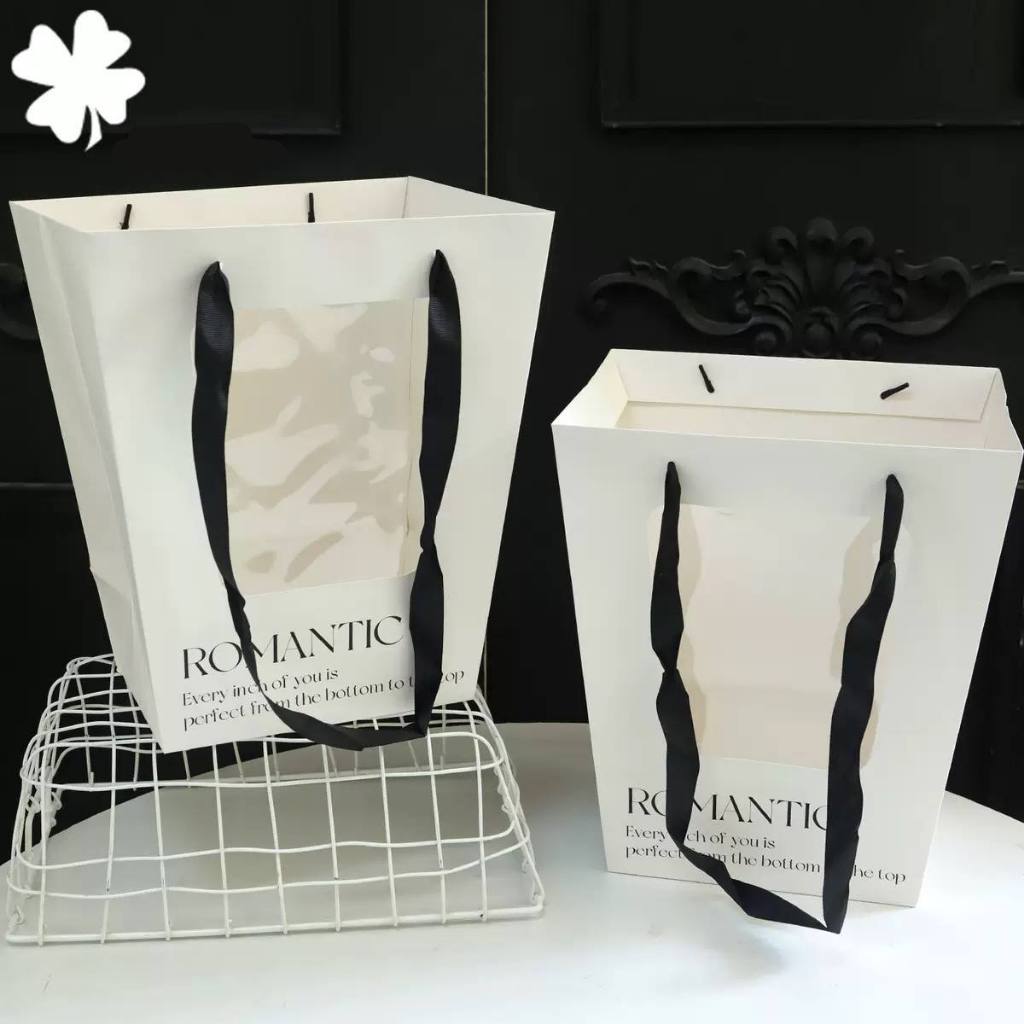 Tas Buket Romantic/ Paperbag Tenteng Transparan Buket Bunga/Tas Kertas Kantong Buket Bunga Souvenir