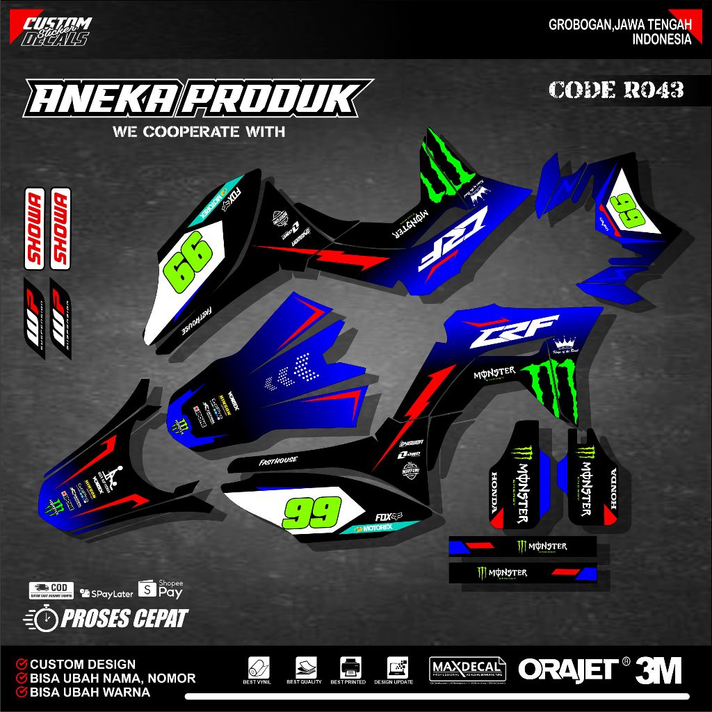 Sticker decal crf 150 L/ Decal crf custom motif monster super glosy Premium R043