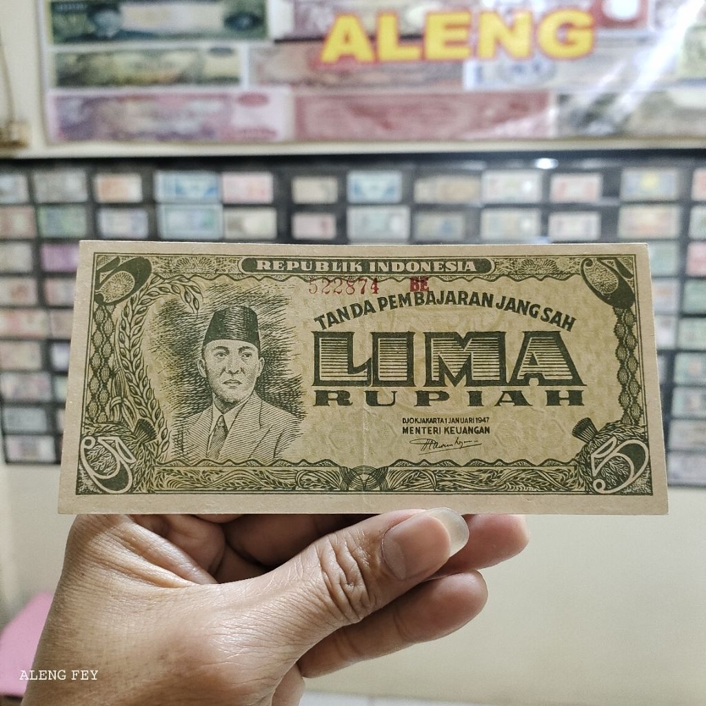 uang kuno sukarno 5 rupiah 1947