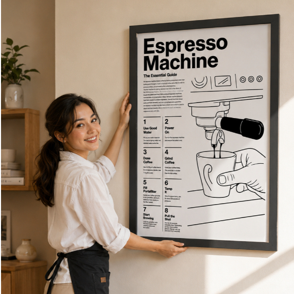 Poster Kopi Coffee Aesthetic - Alat Kopi Barista V60 Aeropress Flair + Bingkai Kayu Premium
