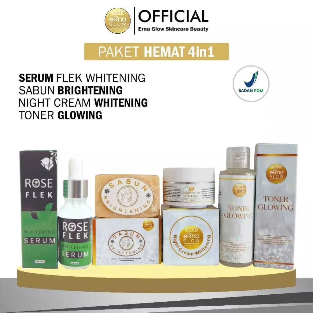 Paket Erna pemutih wajah 3in1 Erna Glow Erna Malaysia Erna Whitening + sabun thailand + serum erna m