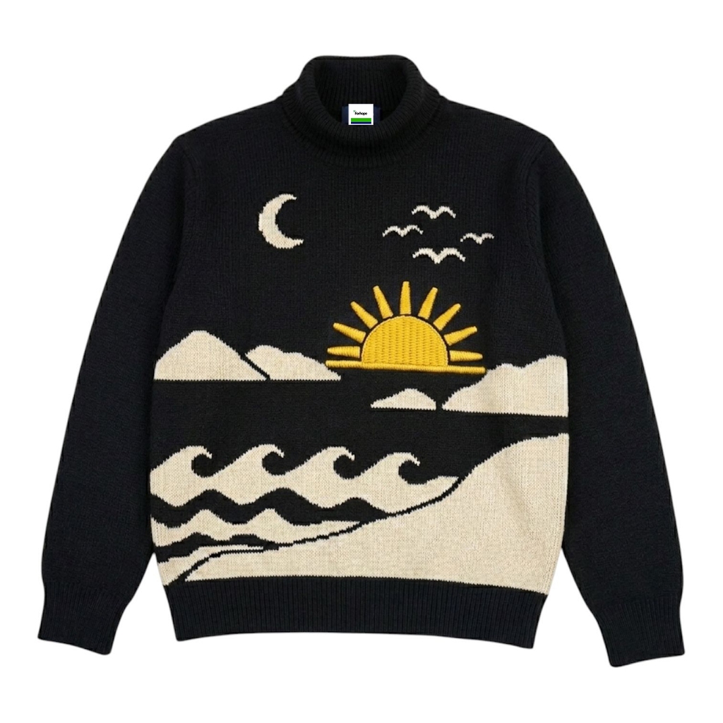 Forhope - Turtleneck Knitwear Sweeter Landscape Styile Sea Black