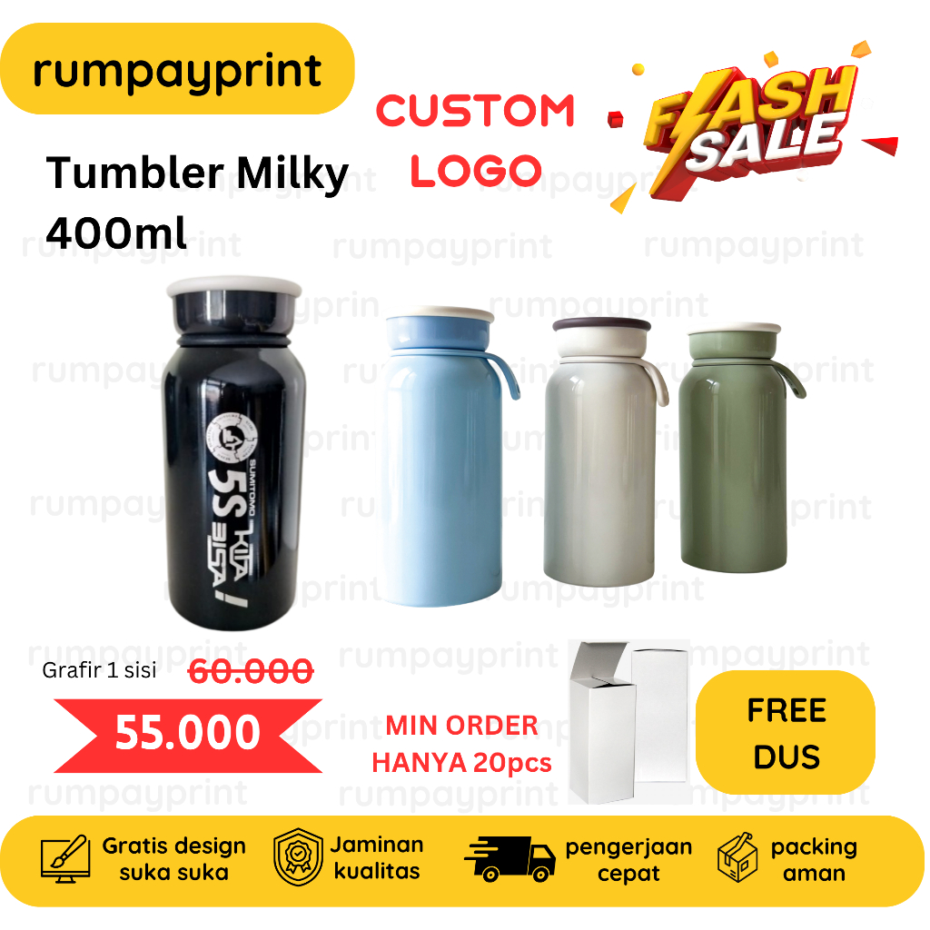 RUMPAYPRINT Tumbler Milky 400ml cetak Custom logo grafir atau print uv