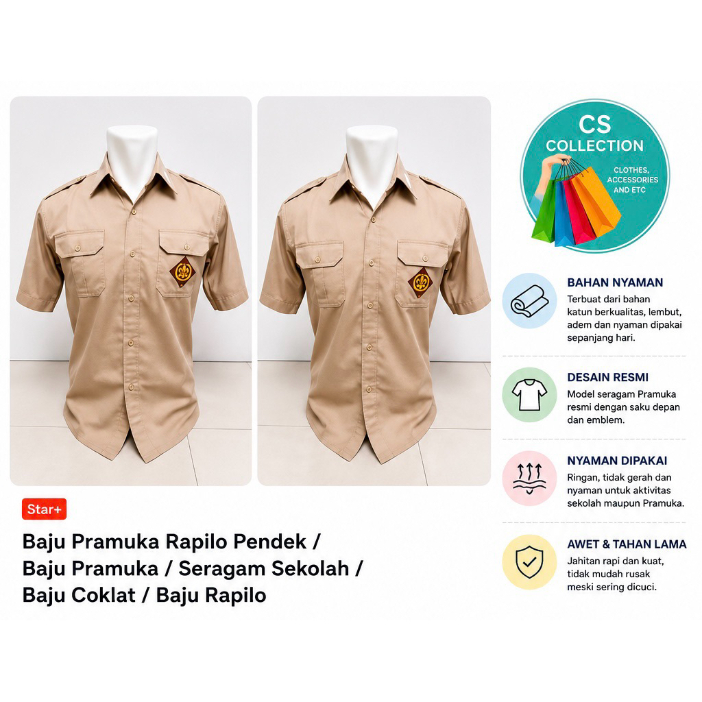 baju pramuka rapilo pendek / baju pramuka / baju rapilo / seragam sekolah / baju pramuka pendek / ba