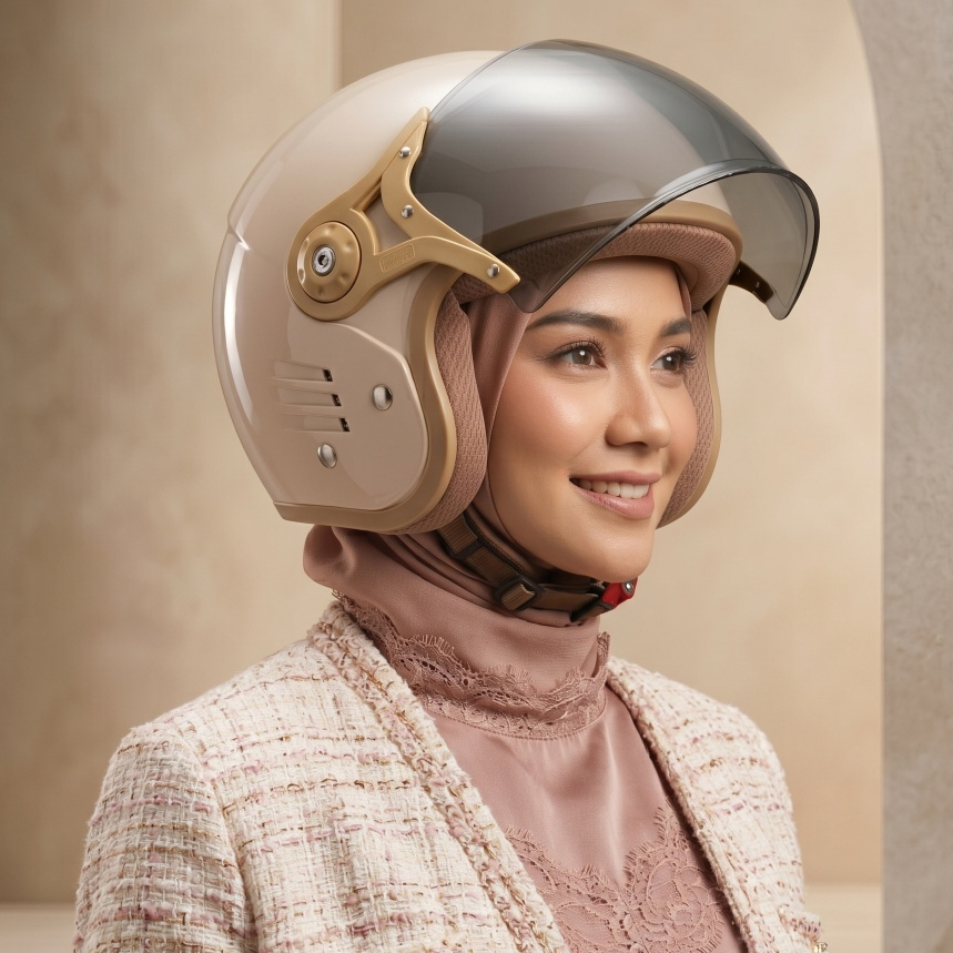 Helm Retro BRH 1 Hijab Friendly Half Face Bipplast Fantasy Helem Wanita Cepol SNI