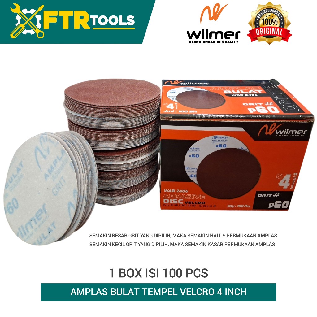 Amplas Bulat Velcro 4 Inch 1 BOX ISI 100PCS - Amplas Tempel Praktis, Mudah Digunakan, Cocok untuk Be