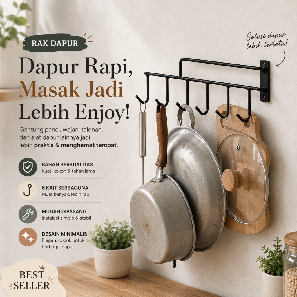 Rak Gantungan Panci Wajan - Rak Gantung Besi Multifungsi – Penyimpanan Panci Wajan Dapur