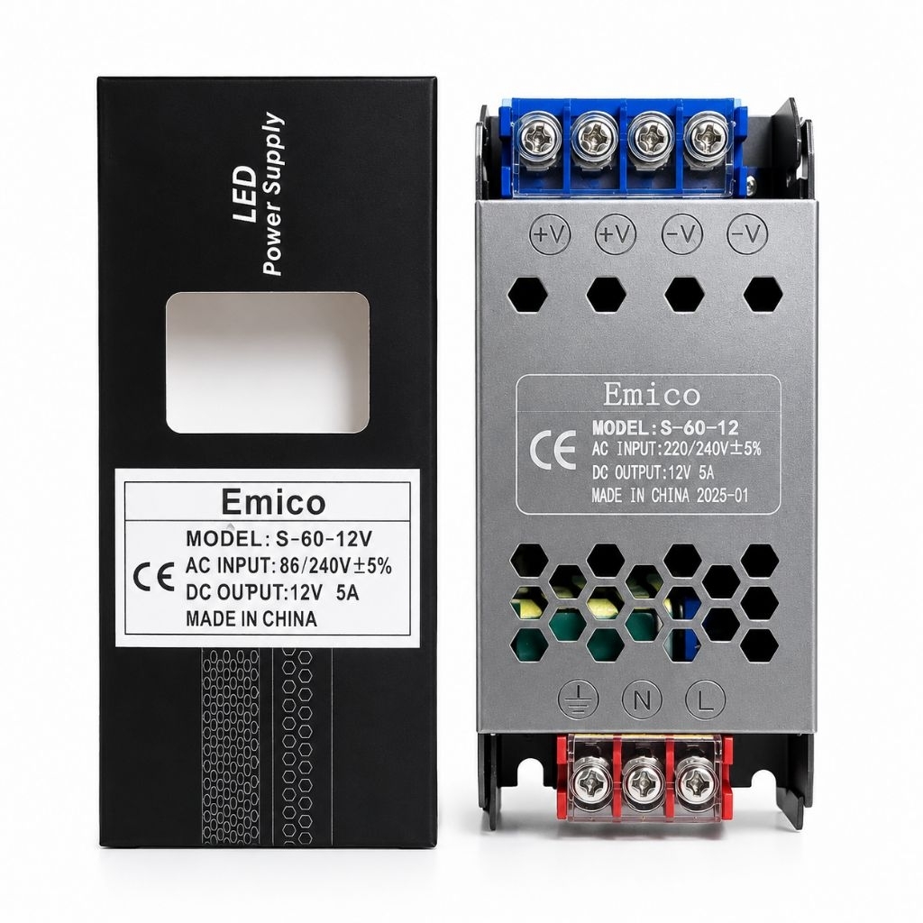 EMICO TRAFO BODI SLIM 5A POWER SUPPLY 5 AMPERE TRAVO 12V ADAPTOR 120W 12 VOLT DRIVER LAMPU LED STRIP
