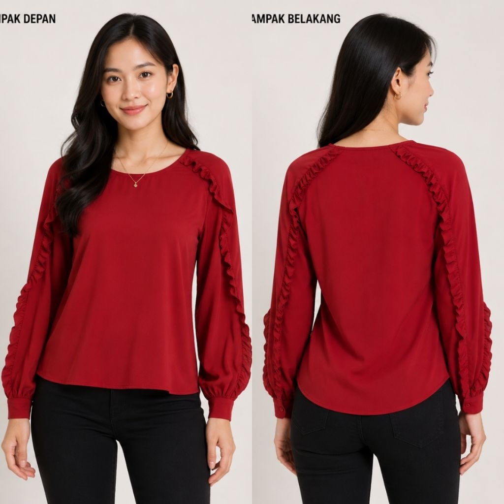 ZARA BLOUSE TOP RUFFLE RED BARU ASLI ORIGINAL