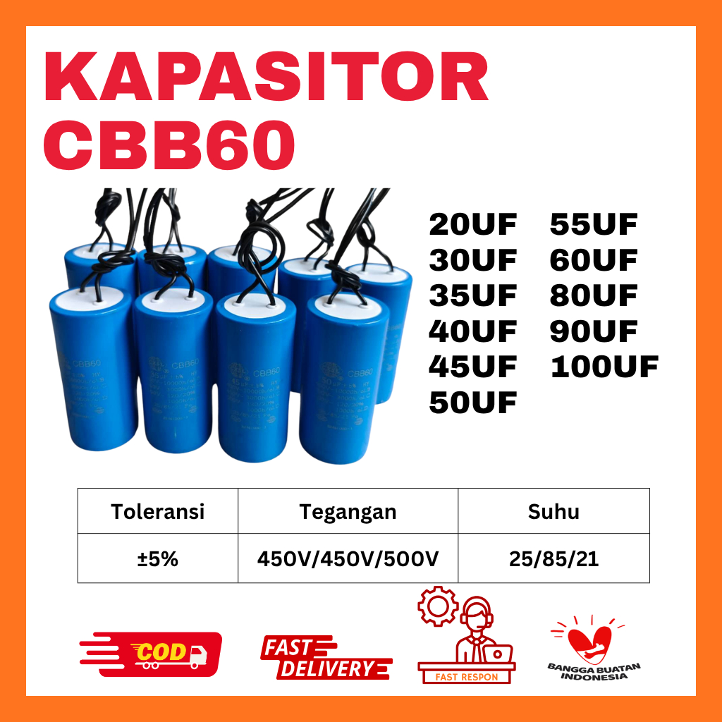 Kapasitor Motor Dinamo CBB60 20UF 30UF 450V Capacitor Running