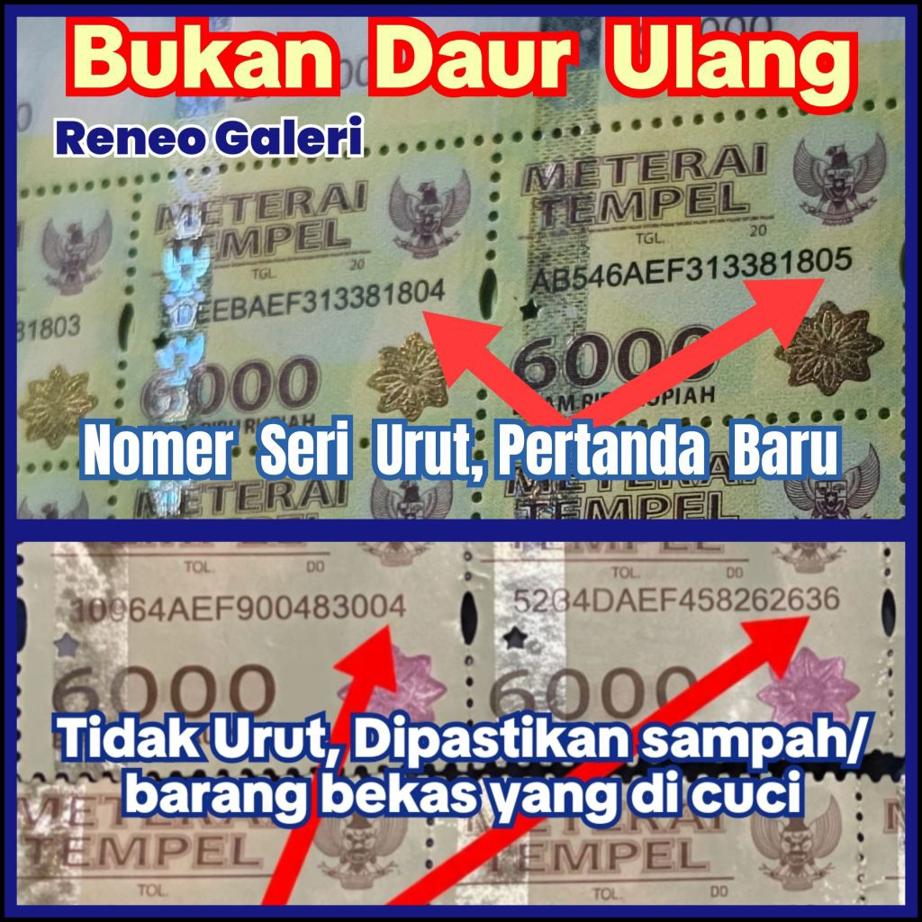 Jamin Baru 1 biji Materai 6000 Rupiah Asli Tahun 2015 2016 2017 2018 2019 2020 Meterai tempel matrai