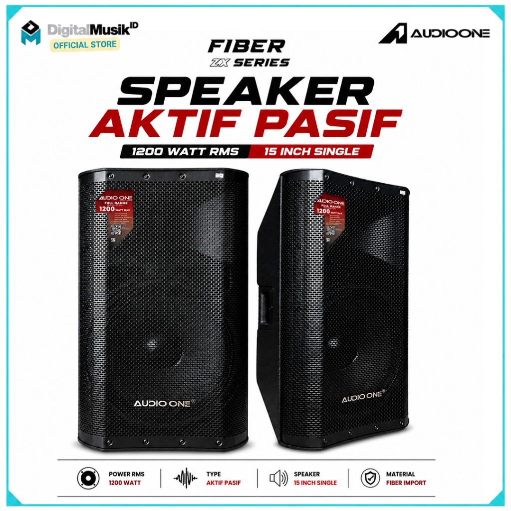 AUDIO ONE Speaker 15 Inch Pasif Aktif ZX 115 Monitor Bluetooth USB MP3 Original Box Fiber | DM