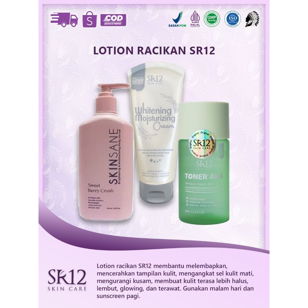 SR12 Lotion racikan BPOM/Lotion WMC+toner AHA+Body serum skinsanelotion dosis tinggi tapi tetap aman