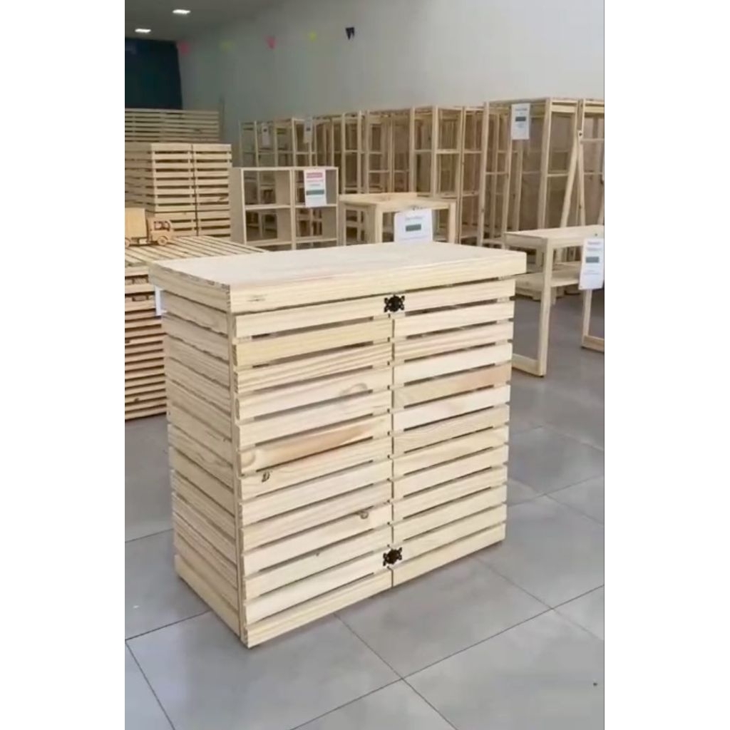 Container Jualan Portable Booth Jualan Portable Kayu Jati (Custom Logo)