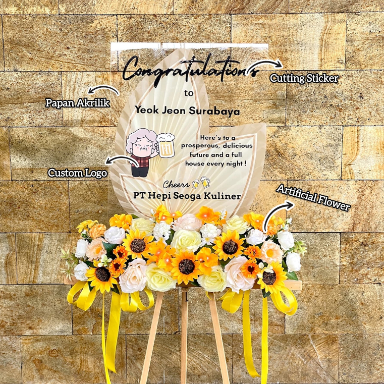Papan Bunga Akrilik | Flower Standing Akrilik Congratulations Ucapan Selamat Grand Opening Toko Baru