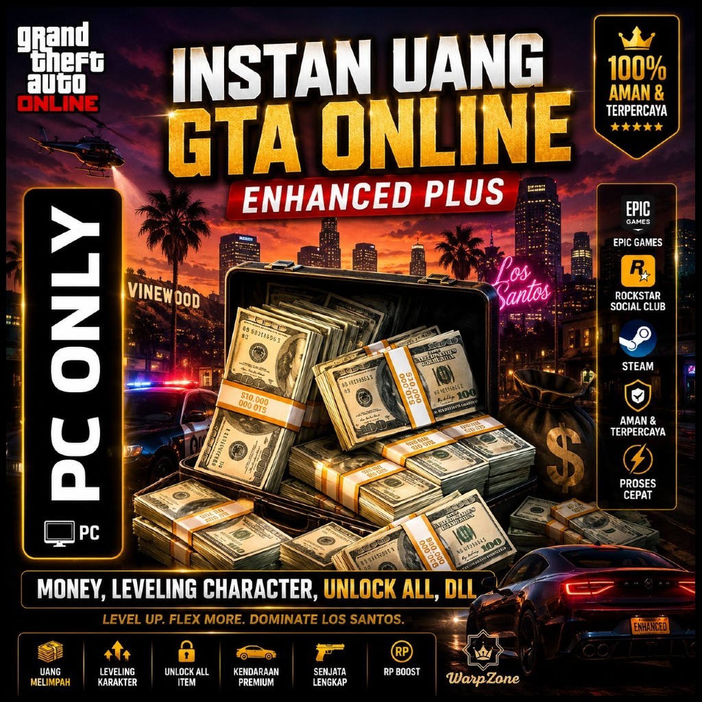 (GARANSI) UANG Cash GTA 5 ONLINE Grand Theft Auto V PC Enhanced Plus
