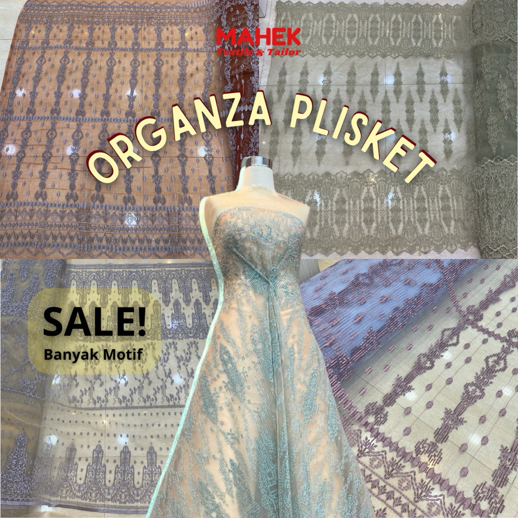 TERMURAH Kain Organza Plisket Bordir / Organza Motif Sapto / Kain Motif Bordir / Kain Plisket Sapto 