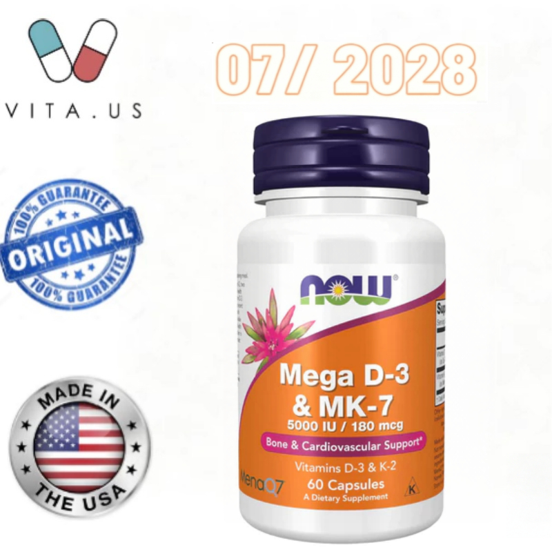 Now Foods Mega D-3 MK-7 Vitamin D3 MK7 D 3 MK 7 Bone Cardiovascular 5000 iu US Supplement