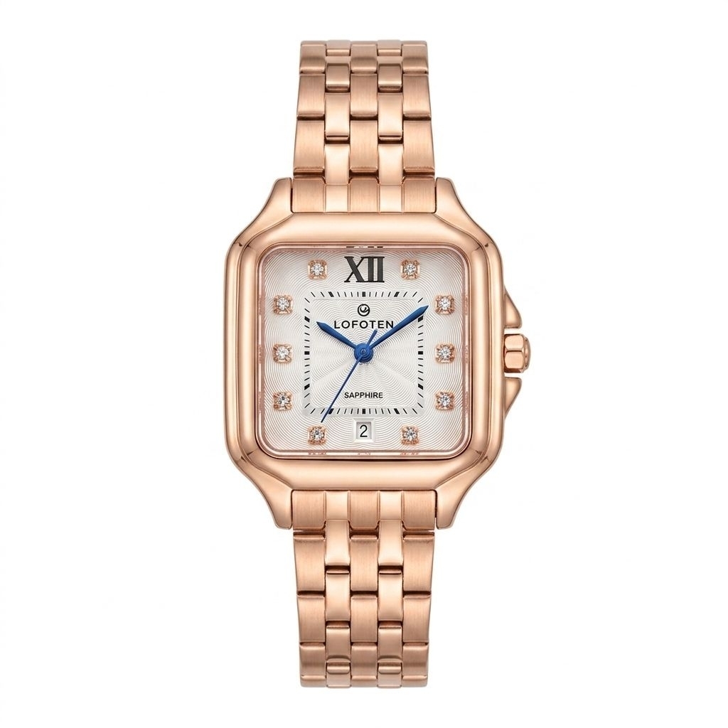Jam Tangan Lofoten F-2331L Rantai Rosegold Dasar Putih Cewek Original