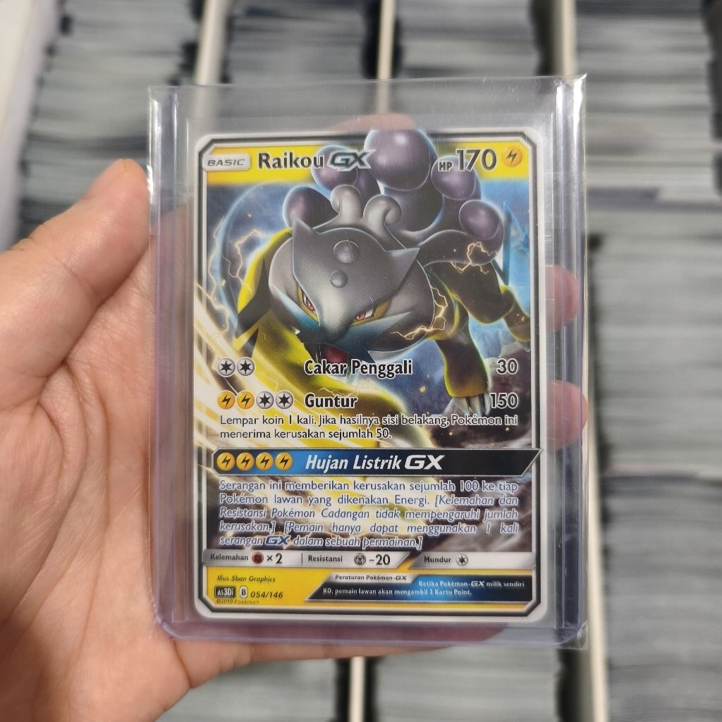 Kartu Pokemon Raikou GX 054/146 Holo Indonesian Toploader Protected | Little Vault
