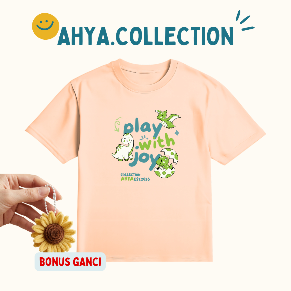 Ahya Collection Kaos Anak Laki Laki Perempuan Motif Dinosaurus Lucu Dino Play With Joy | Baju Atasan