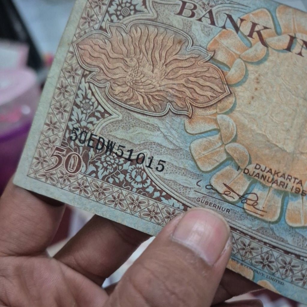 Uang Kuno Seri Bunga 50 Rupiah dengan nomor cantik (Radar Serial Number)
