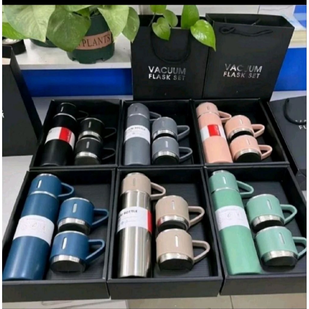 Termos Vacuum Flask Set 500ml - Desain Elegan, Warna Acak, Souvenir Premium