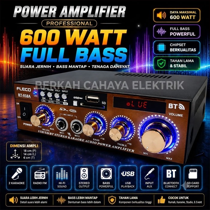 Fleco Amplifer Mini BT-858A Power Amplifier Bluetooth Stereo Karaoke