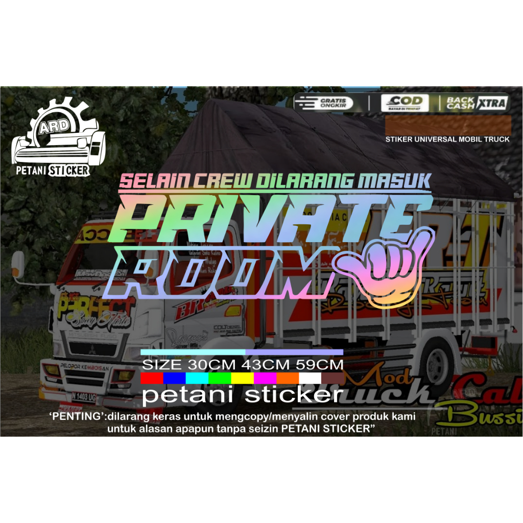 Stiker kaca truck private room stiker kata-kata mobil DEPAN BELAKANG KABIN