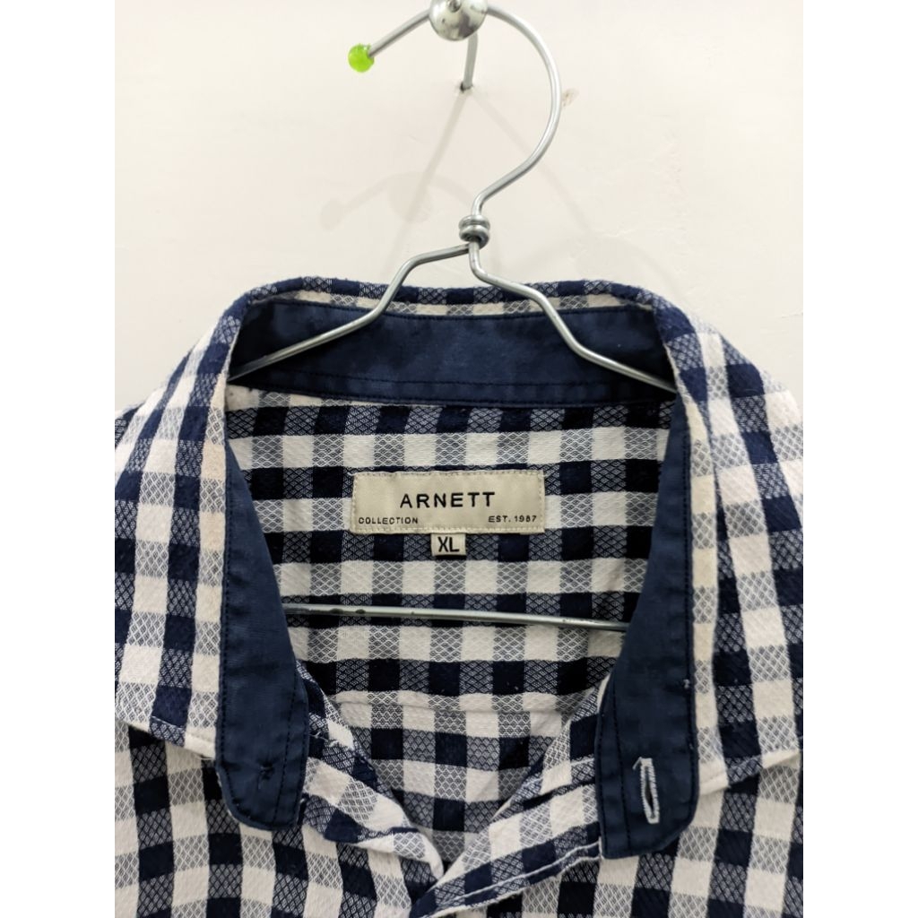 Kemeja Pria Arnett Collection Lengan Pendek Motif Kotak-Kotak Navy Slim Fit - Size XL