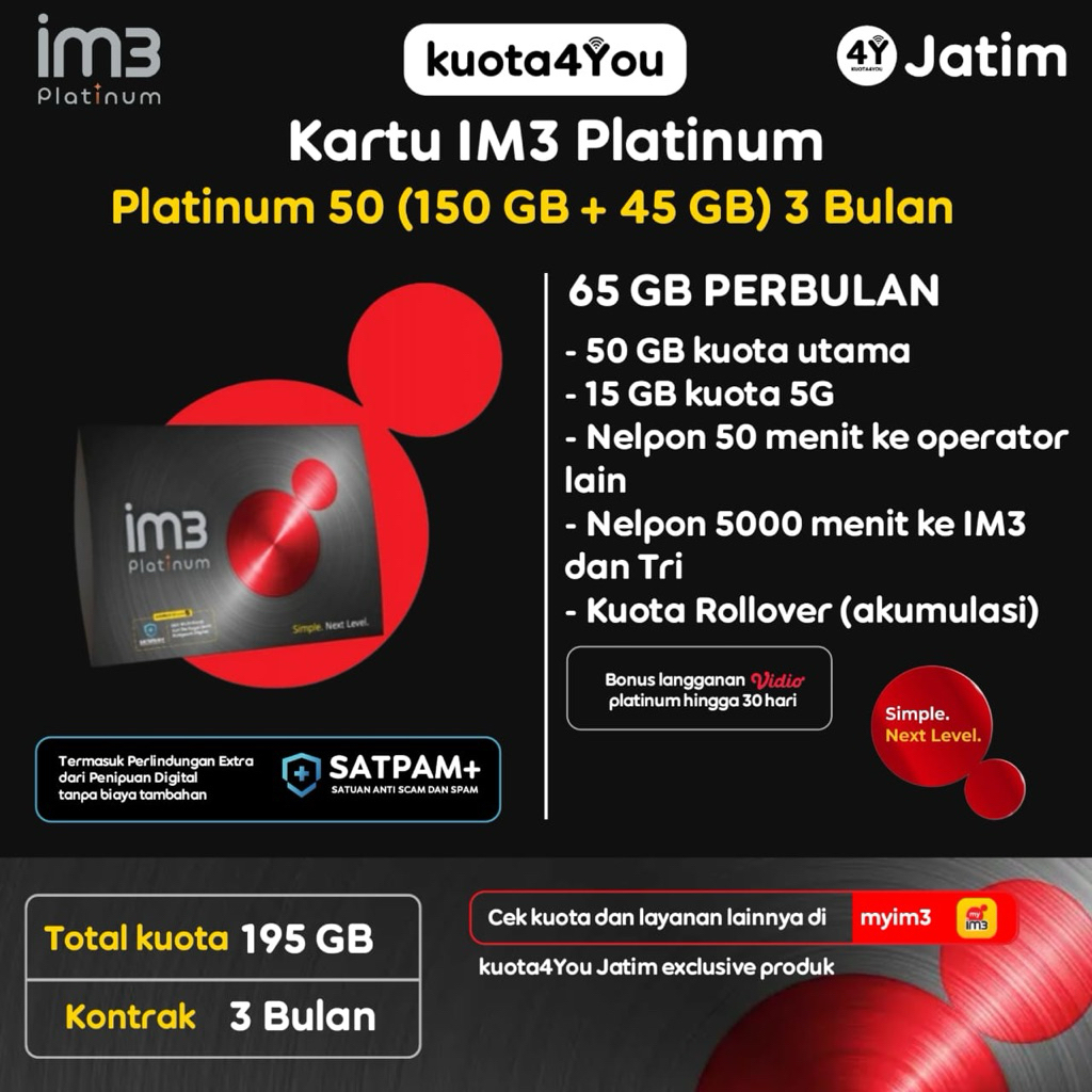 Kartu IM3 Platinum 50 3 Bulan