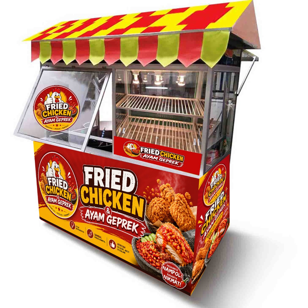 Stiker gerobak Booth Fried Chicken dan ayam Geprek