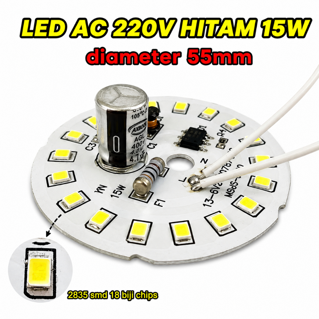 PCB LED AC Hitam 15 w D51 mm