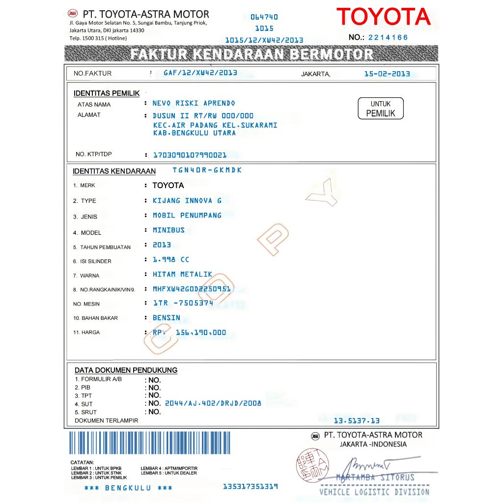 Terlaris cetak faktur kendaraan bermotor