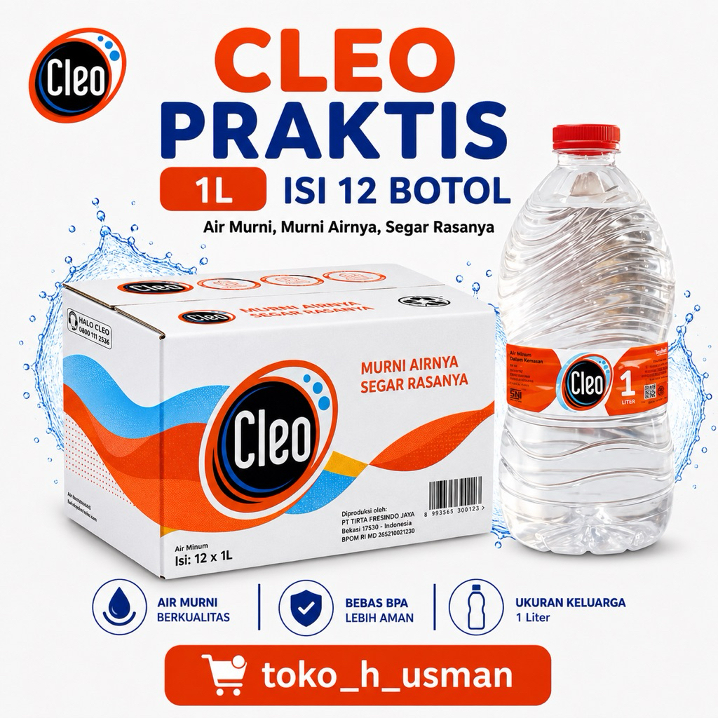 Cleo Praktis 1Lt Botol Air Minum 1 Dus 12 Botol