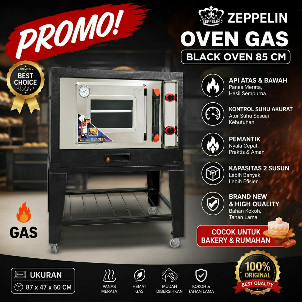 OVEN GAS ZEPPELIN BLACK OVEN LOYANG PEMANTIK 85 CM