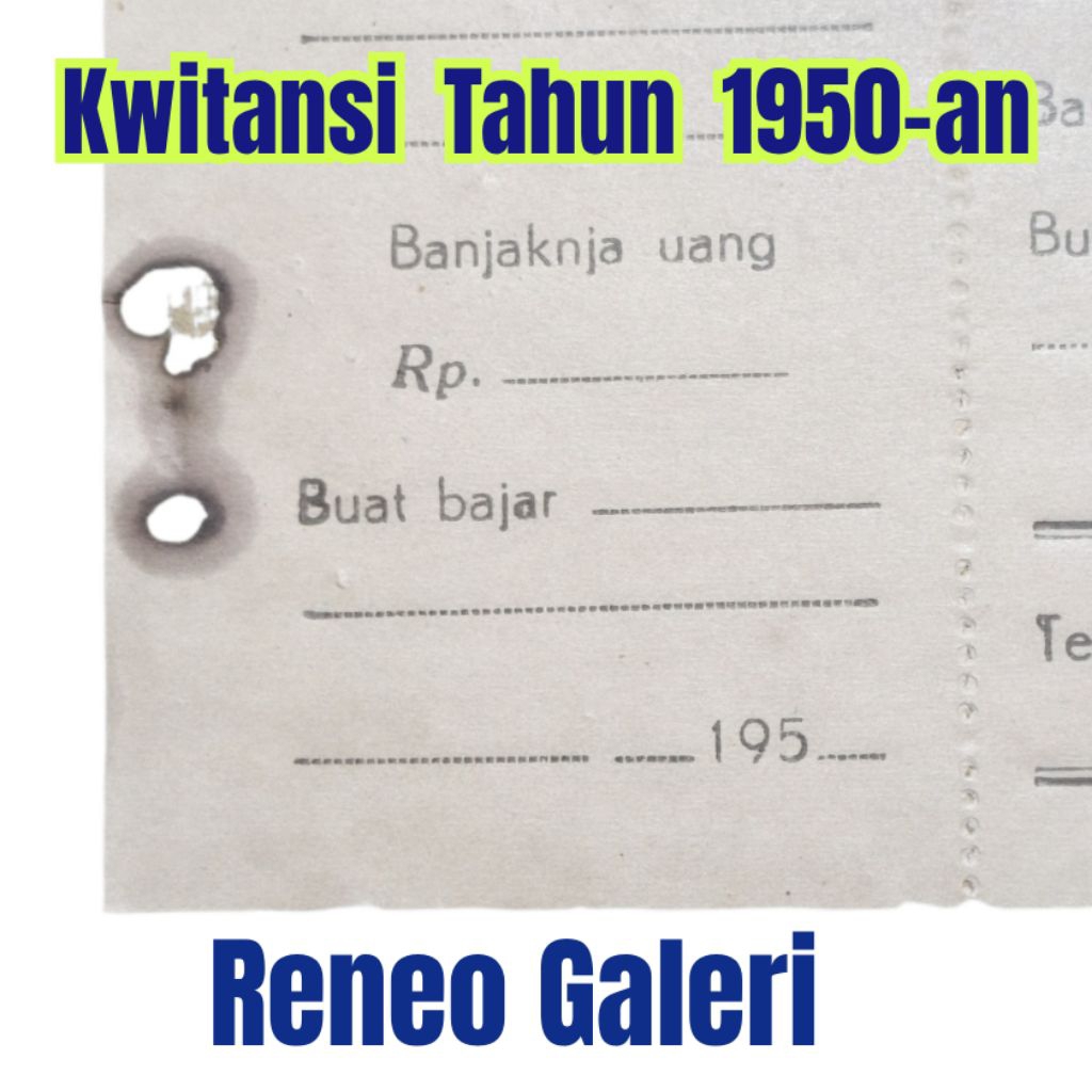 Kwitansi Lama Tahun 50an 1 lembar asli Ejaan Suwandi kuno 1950an inskripsi label 195.. antik jadul j